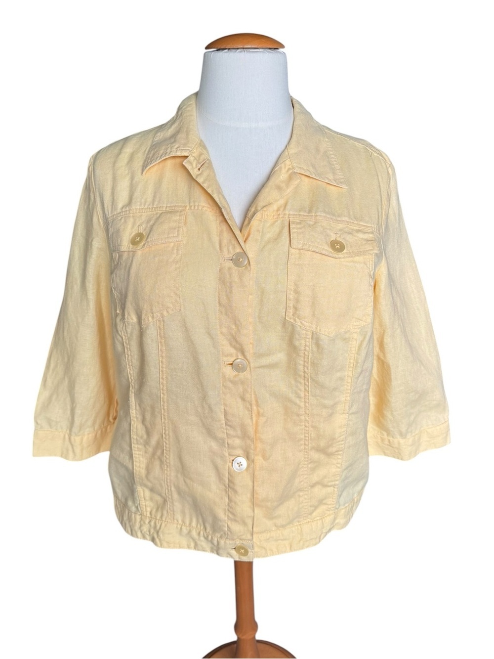 Chico’s 100% Linen Utility Jacket Blazer Yellow Size 3 XL(16) Coastal Resortwear